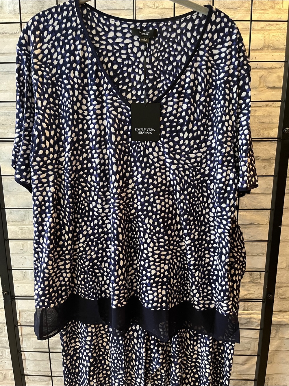 Simply Vera Vera Wang Navy and White Printed V-Neck Short Sleeve Top Pajama set